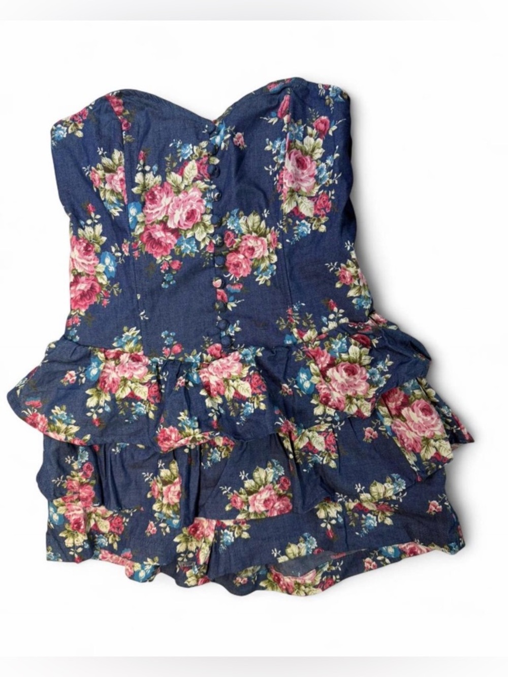 Poetry Blue Floral Strapless Peplum Romper
